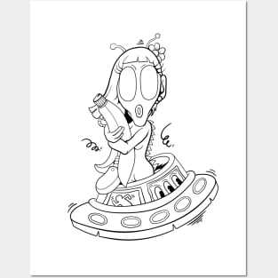 Dope Life is art alien in spaceship floating illustration Posters and Art